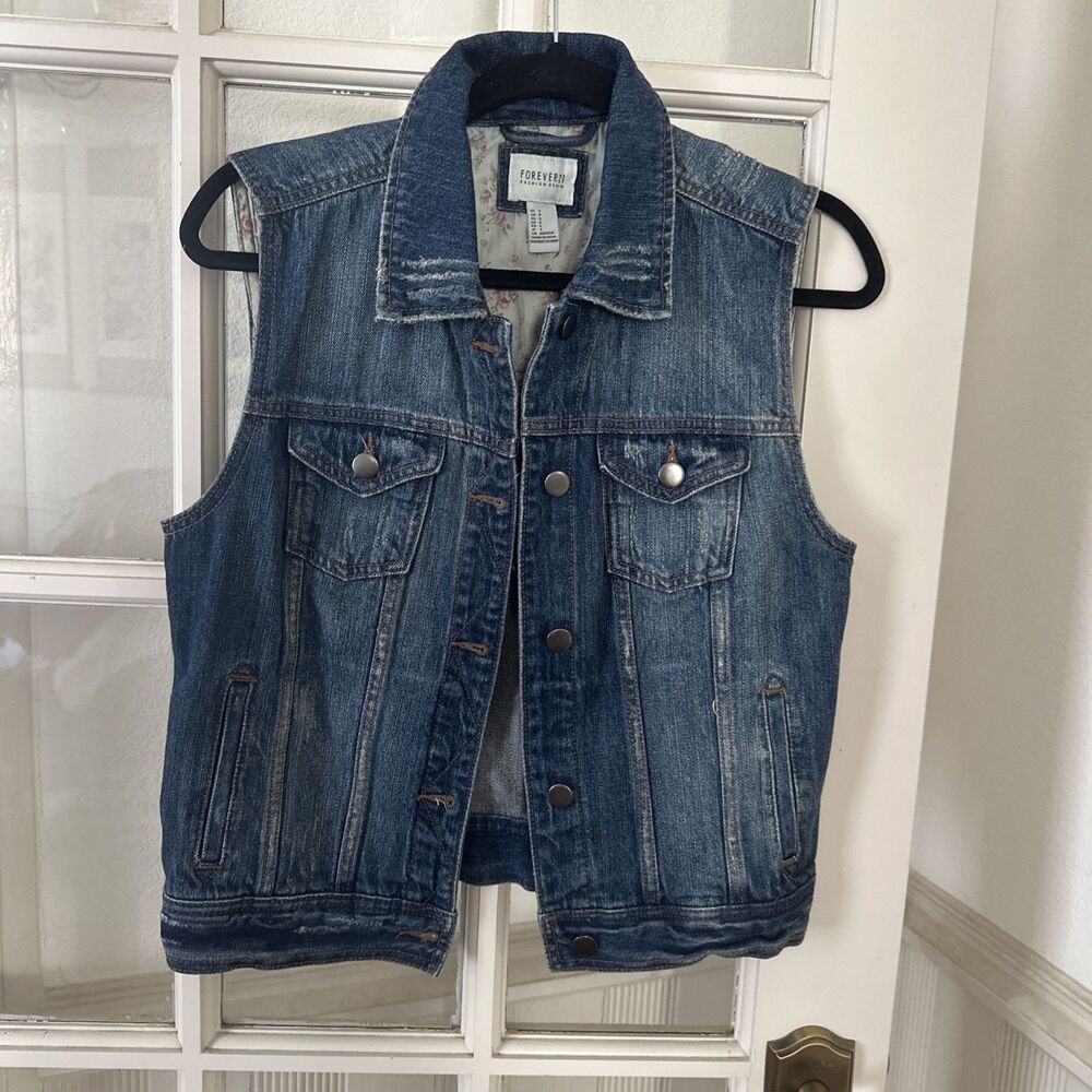 Denim Vest Jacket Women's Small Blue Sleeveless Pockets
